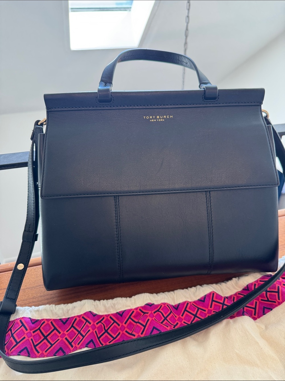 Tory Burch Black Leather Structured Top-Handle Satchel